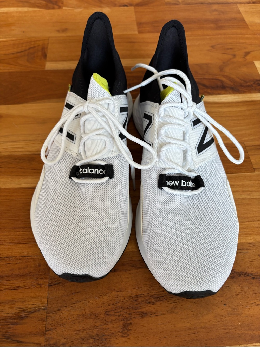 New Balance Kids White Sneakers with Black and Lime Accents